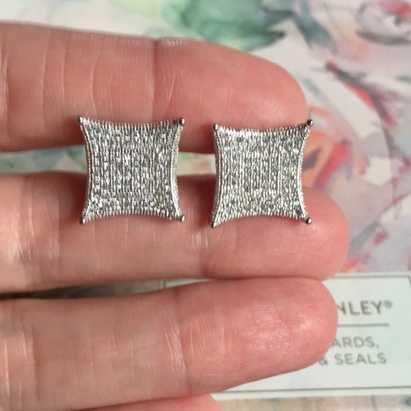 New! Sterling Silver Pave Stud Earrings - Picture 7 of 7